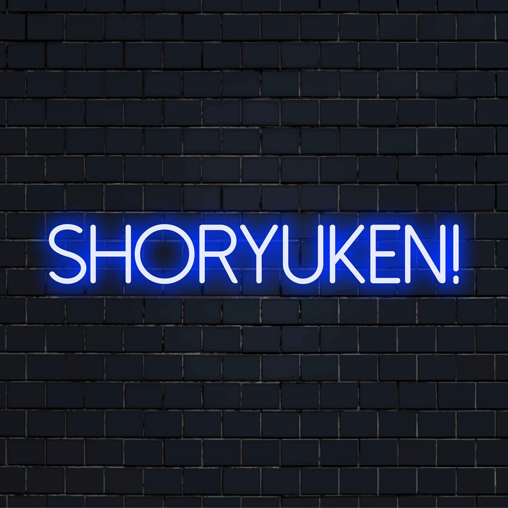 Vibrant Shoryuken! LED neon sign, perfect for gamers. Adds a personalized pop culture vibe to your décor. Neon game art.