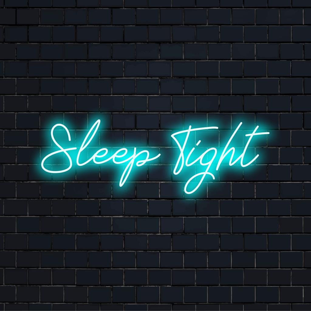 Placa de neon LED brilhante Sleep Tight que emite luz suave, ideal como arte neon personalizada para um ambiente noturno aconchegante.