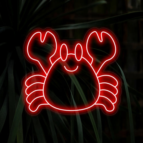 "Placa de néon de caranguejo sorridente" traz um toque de fantasia com seu charmoso design de caranguejo, criando um brilho lúdico e vibrante para um ambiente encantador em seu espaço.