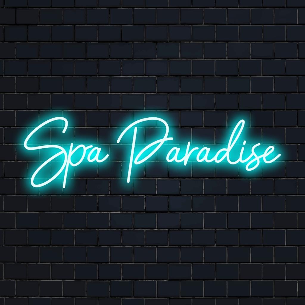 Letreiro de LED neon vibrante feito sob medida, chamado Spa Paradise, perfeito para realçar espaços relaxantes com uma aura neon relaxante.