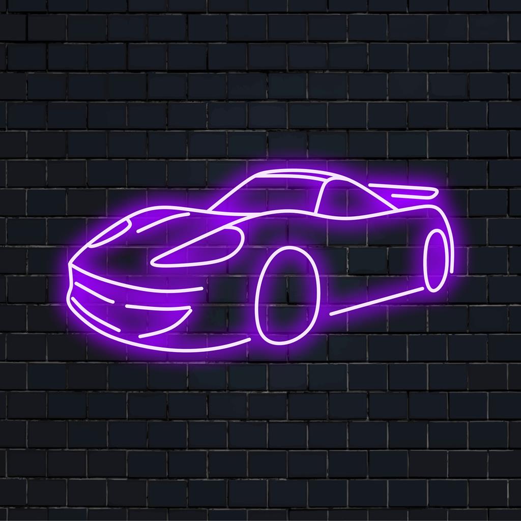 Sport Car 3 LED Neon Sign featuring a sleek car shape; perfect neon wall art for automotive enthusiasts.