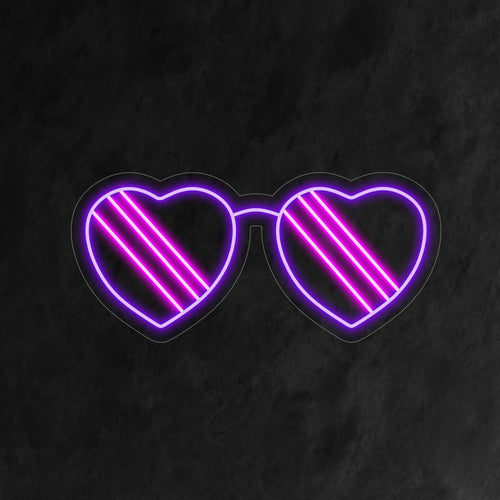 "Placa de neon com óculos de sol em formato de coração" combina romance e estilo com seu design chique, criando um brilho único que eleva o ambiente do seu espaço.
