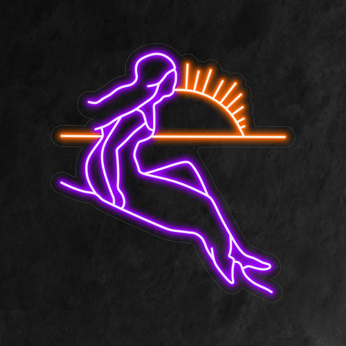 "Sunset and Lady Neon Sign" is a romantic and dreamy addition to your interior. A neon light that captures the beauty of a sunset with an elegant silhouette of a lady.
