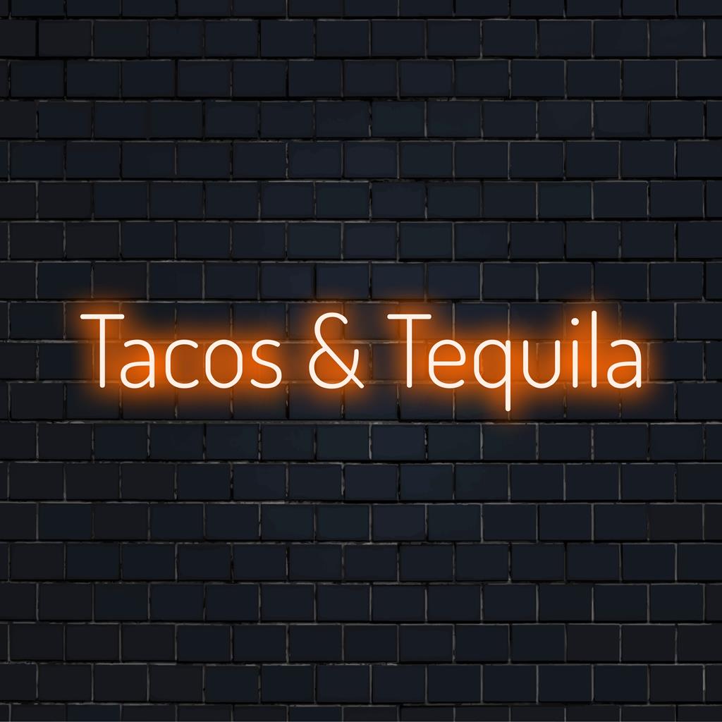 Custom LED neon sign of Tacos And Tequila, a vibrant statement piece for fun-loving food and drink enthusiasts.