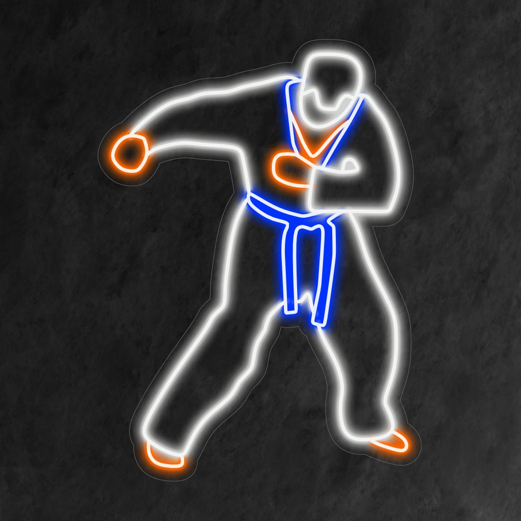 "Placa de neon de Taekwondo" personifica o dinamismo das artes marciais com seu brilho poderoso, celebrando disciplina e força.