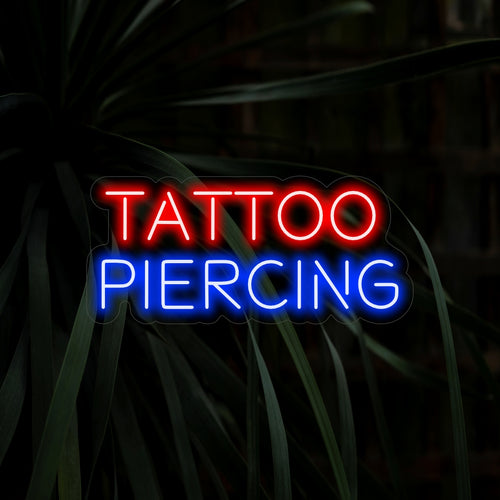 "Tattoo Piercing Neon Sign" adds an edgy vibe with its iconic design, casting a bold glow that celebrates the rebellious and creative spirit of body art in your space.