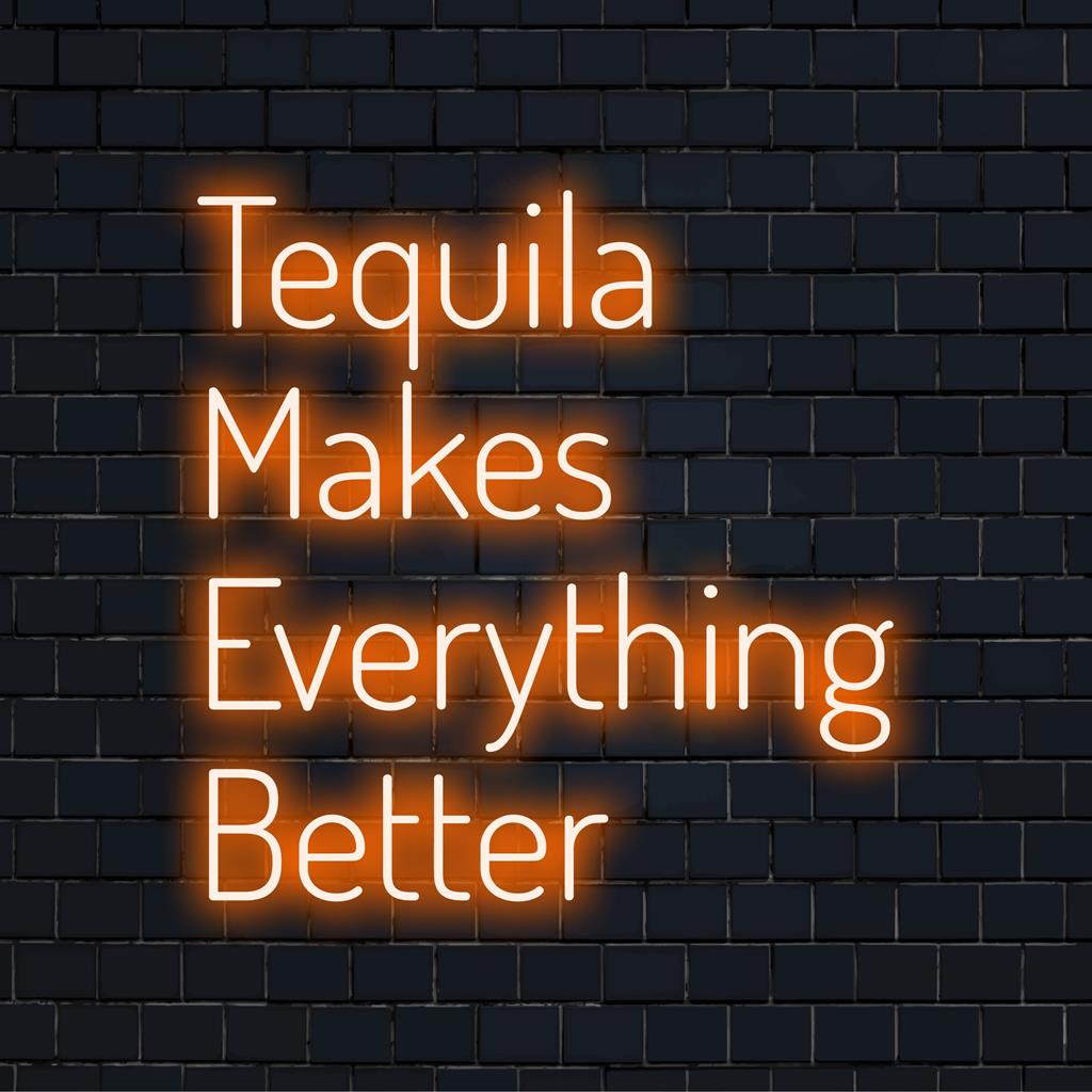 Placa de neon LED personalizada exibindo a vibrante mensagem Tequila Makes Everything Better; peça de decoração neon personalizada perfeita.