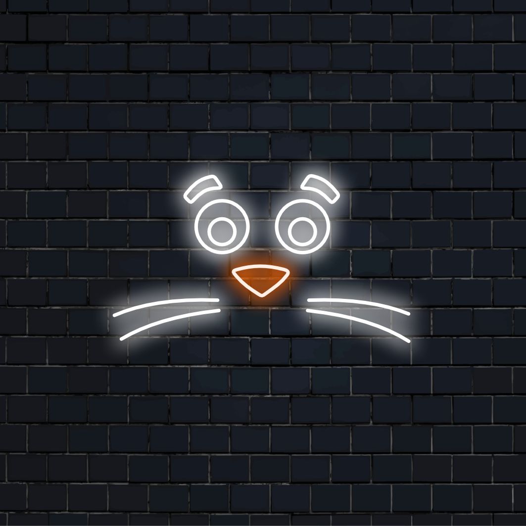 O letreiro neon "Cara de animal com bigode" acrescenta um toque de fantasia com seu design lúdico, lançando um brilho peculiar que traz humor e personalidade ao seu espaço.