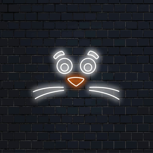 O letreiro neon "Cara de animal com bigode" acrescenta um toque de fantasia com seu design lúdico, lançando um brilho peculiar que traz humor e personalidade ao seu espaço.