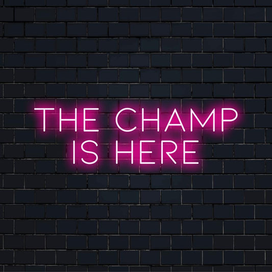 Custom LED neon sign, The Camp Is Here, perfect for personal decor or outdoor vibe enhancement.