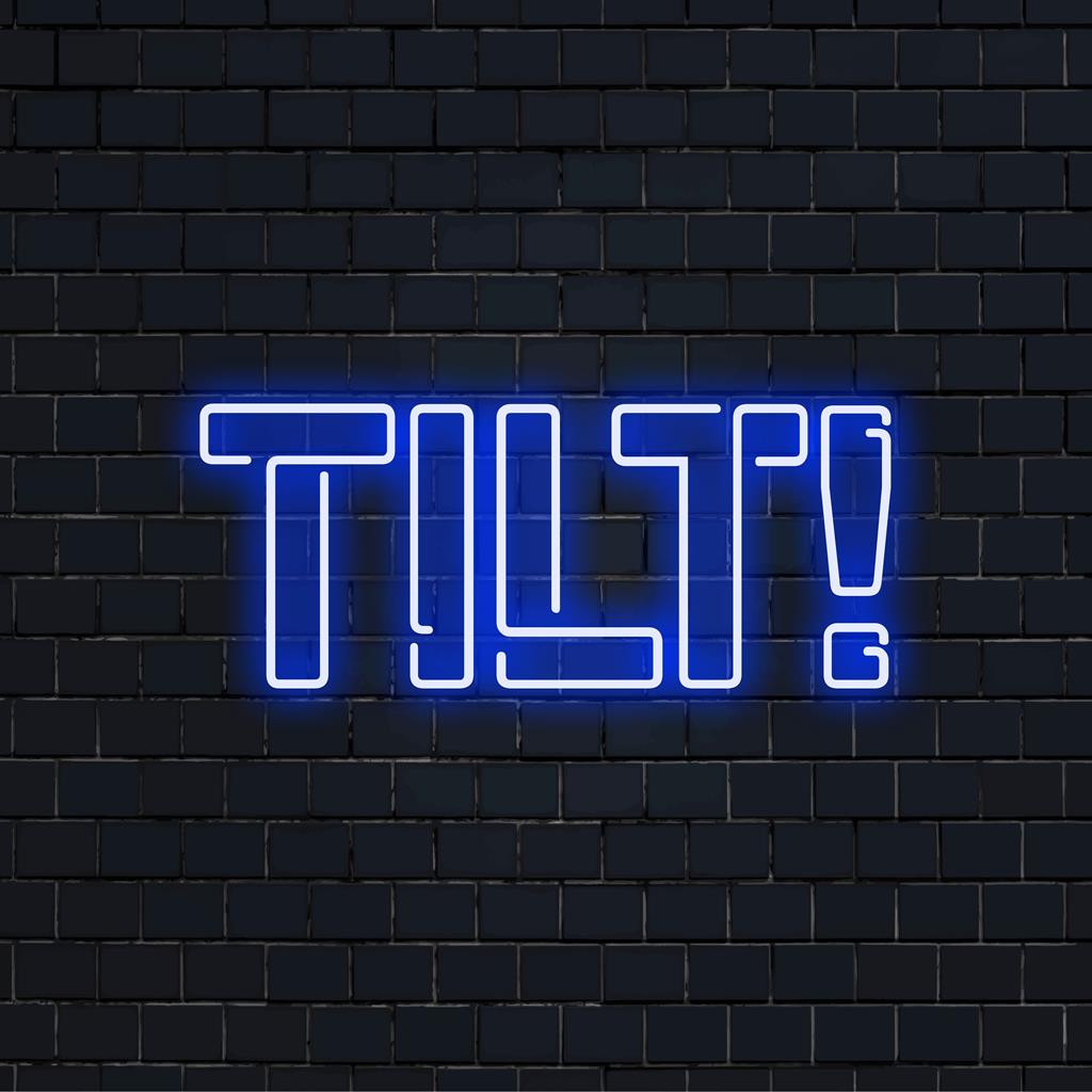 O letreiro de neon LED Tilt! personalizado brilha intensamente, perfeito como arte de parede exclusiva e peça de decoração neon personalizada.