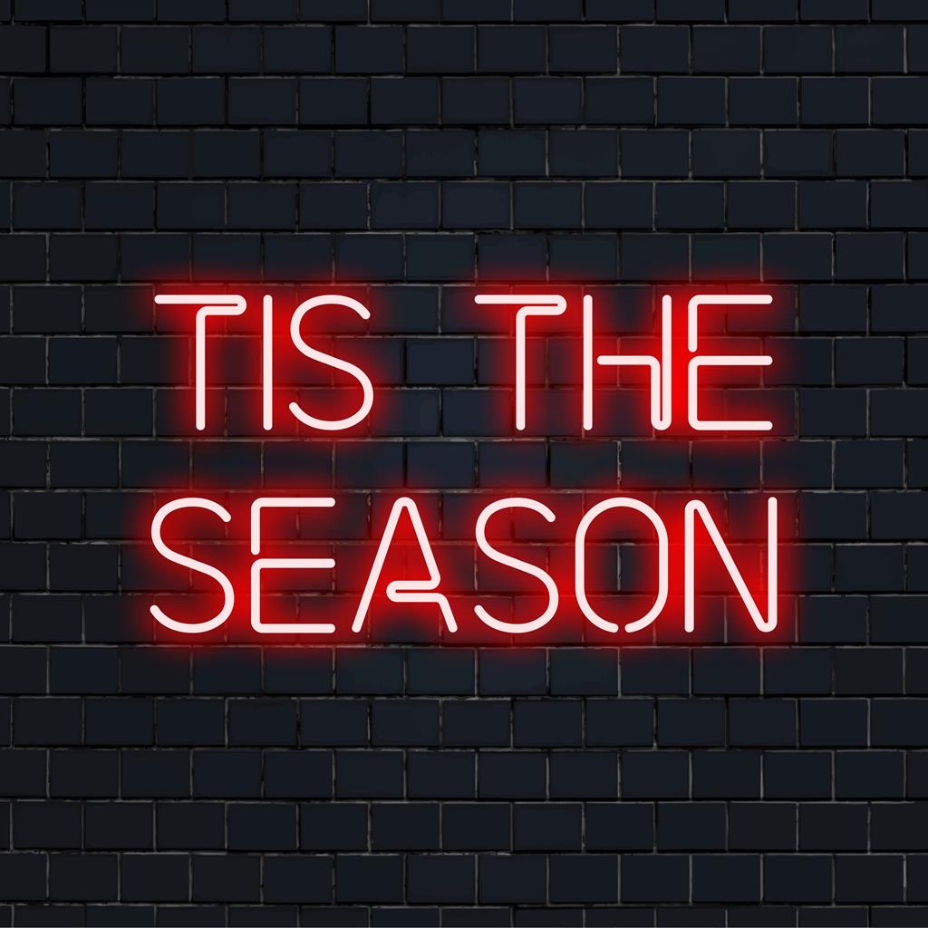 Uma placa de LED neon personalizada e festiva "Tis The Season", perfeita para dar um toque natalino ao seu espaço. Decoração com luzes neon.