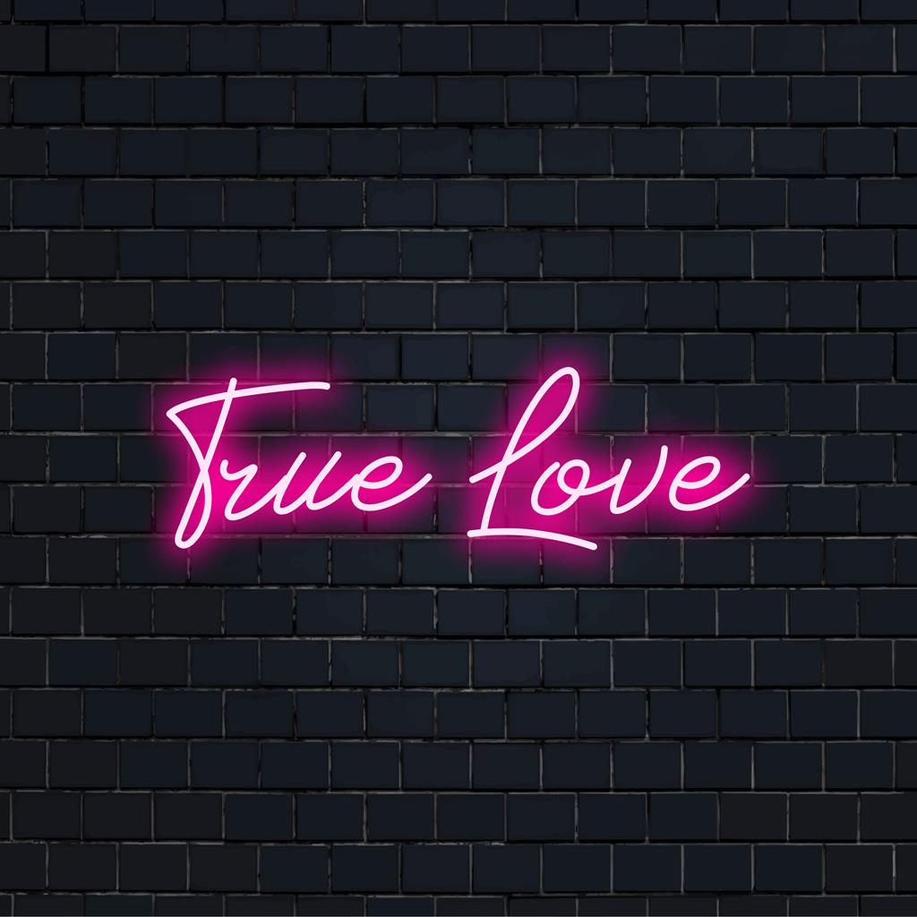 Placa de neon LED brilhante com a inscrição True Love, acrescentando um toque de romance e estilo pessoal, ideal para casa ou eventos.