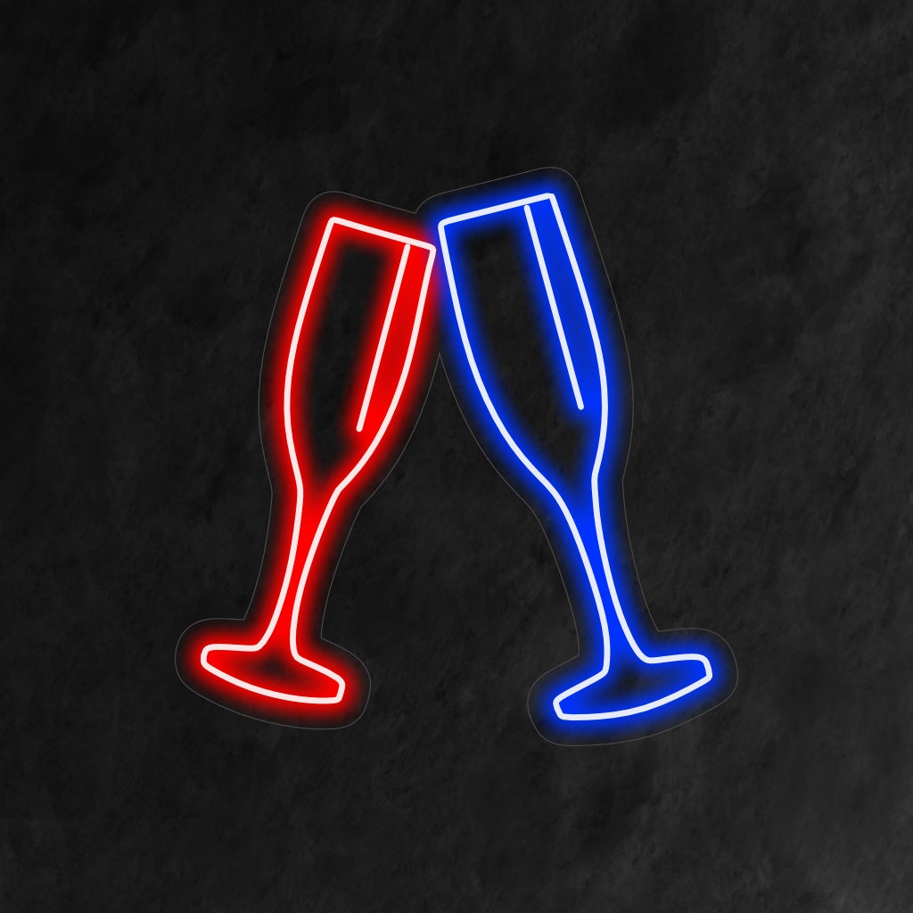 "Two Champagne Glasses Neon Sign" is a sophisticated and celebratory addition to your interior. A neon light that symbolizes elegance and toasts for special occasions.