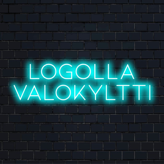 Personoitu LED-logokyltti tekstillä "Logolla valokyltti"