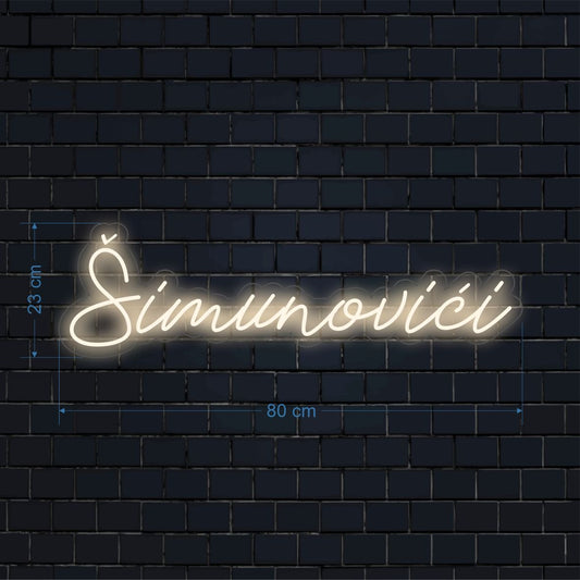 Šimunovići – prilagođeni LED neonski natpis 80 × 23 cm