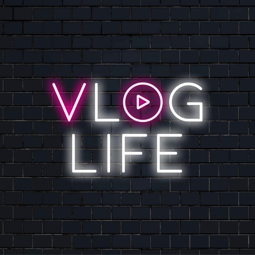 Placa de LED neon Vlog Life, perfeita para criadores de conteúdo, ideal para dar mais energia ao seu espaço de gravação.