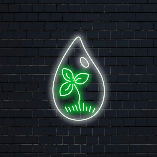 O letreiro neon "Gota d'água e broto com folhas" é uma adição refrescante e inspirada na natureza para o seu interior. Uma luz neon que captura a essência do crescimento e da vitalidade.