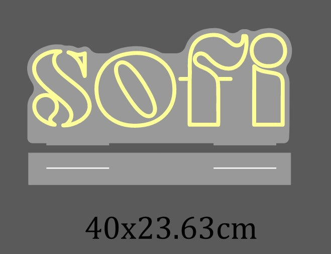Illustrative compact 50 × 46 cm LED neon logo mockup