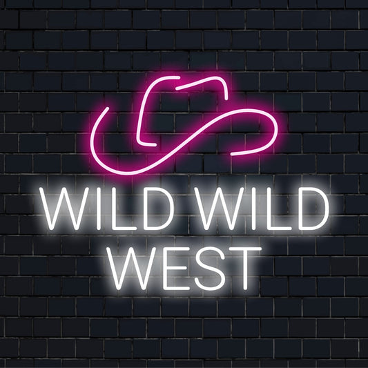 Wild Wild West Cowboy Hat LED sign; a perfect blend of neon light art and rustic charm for your space.