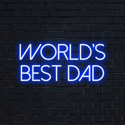 Custom LED neon sign stating World's Best Dad, ideal father's gift, vibrant neon light for home decor.