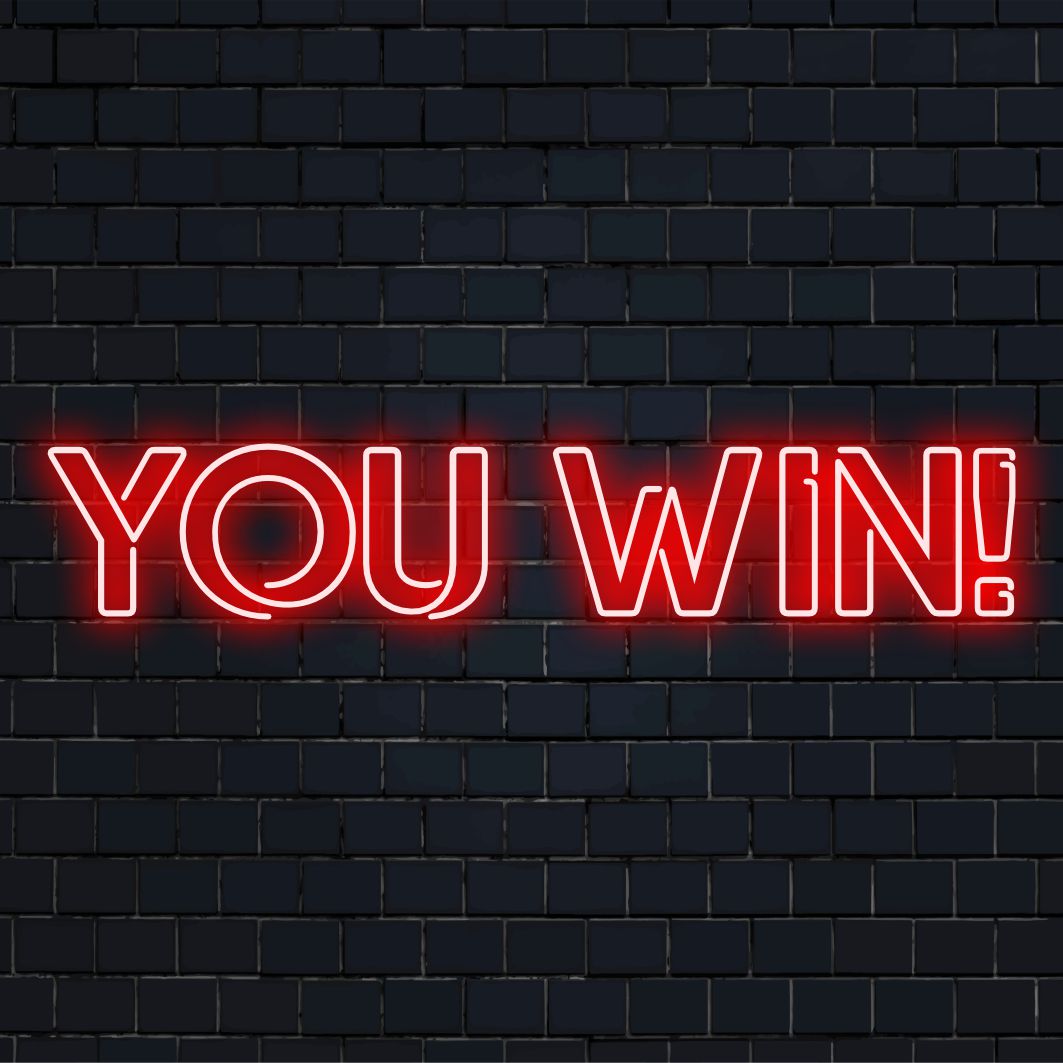 Letreiro de LED neon vibrante feito sob medida com o texto "Você Ganhou!", perfeito para energizar o ambiente com arte de parede e decoração em neon brilhante.