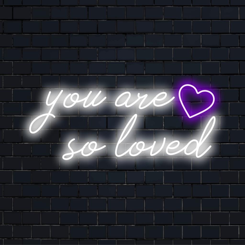Letreiro de neon "Você é tão amado"; arte de parede em LED vibrante que ilumina palavras calorosas e encorajadoras. Perfeito para qualquer espaço que precise de revigoração.