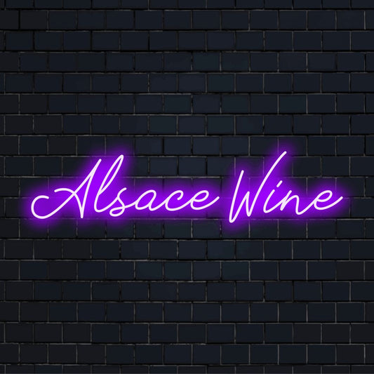 Alsace Wine LED Neon Sign, bright LED glow on black brick background