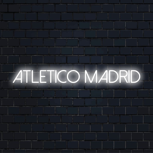 Atletico Madrid Neon Sign, glowing wall decor on dark brick wall