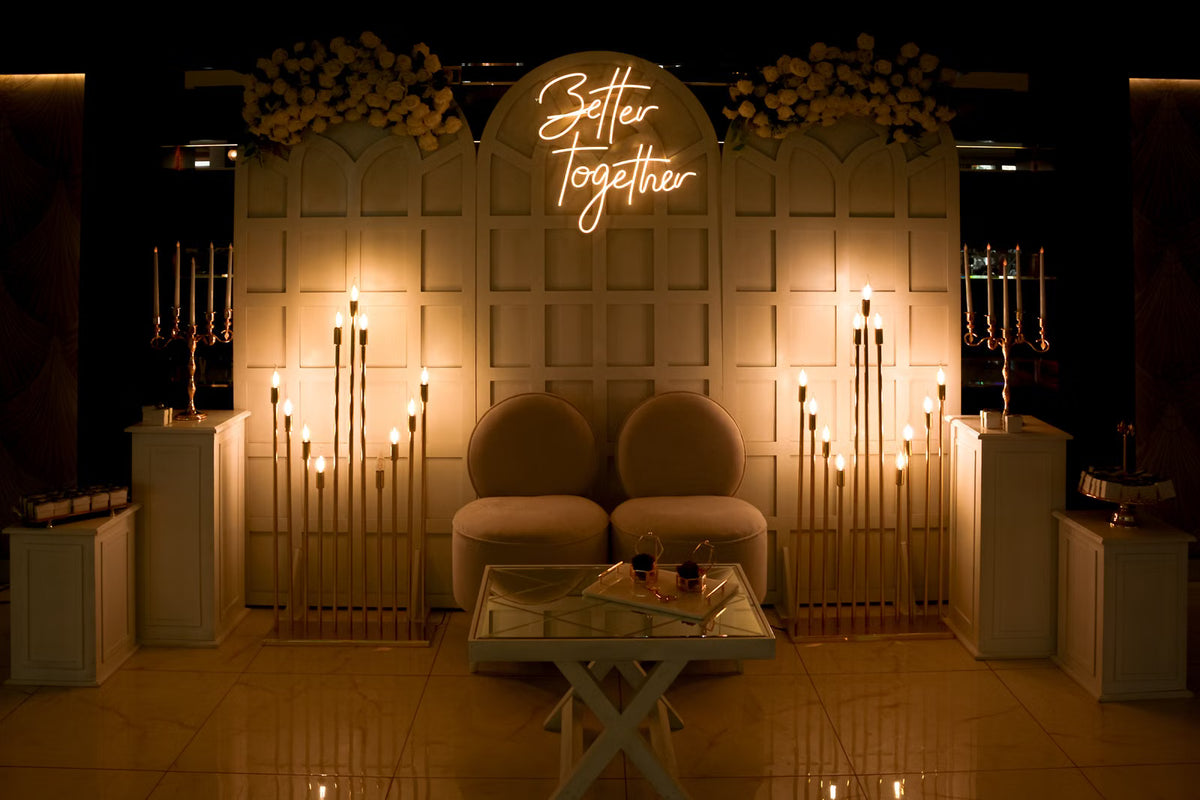 Better Together LED neon sign on an event stage