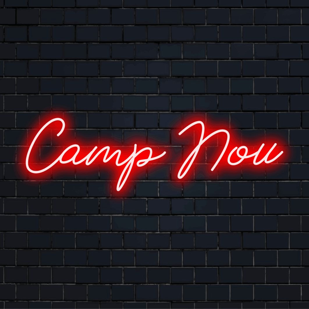 Camp Nou Neon Light with bright LED glow against brick backdrop