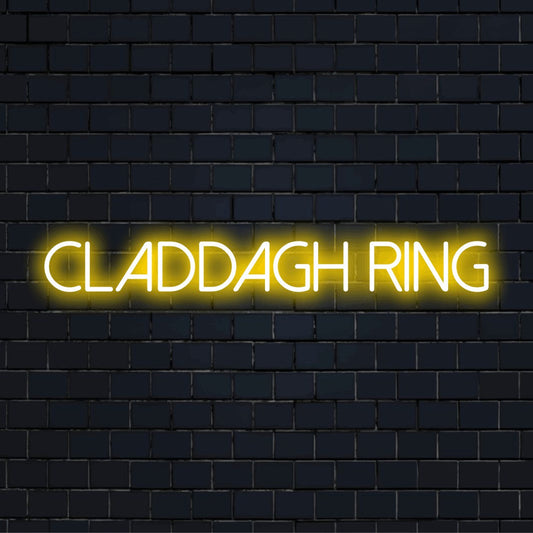 Claddagh Ring LED Neon Sign, bright neon glow on black brick background