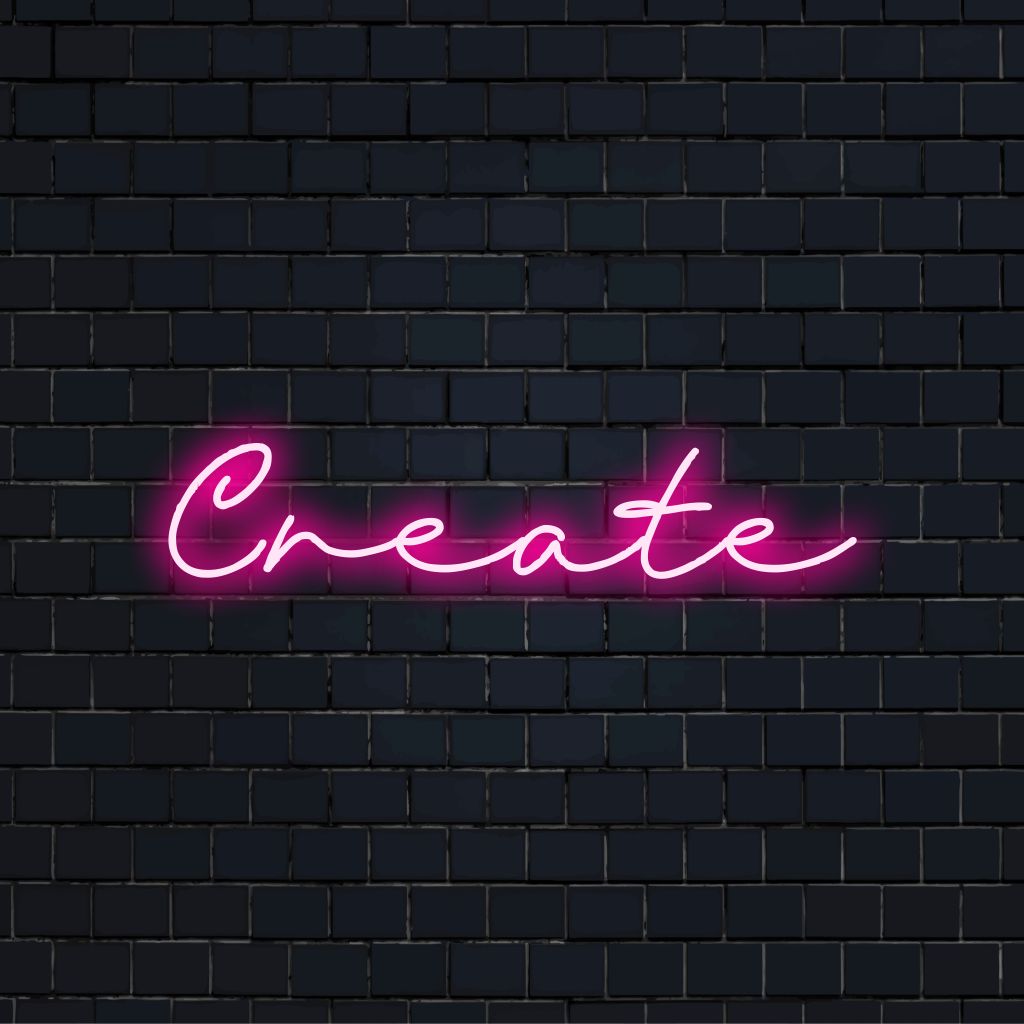Create Neon Sign, soft neon glow against brick backdrop