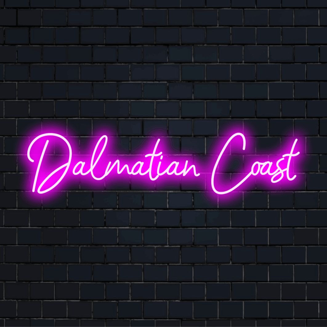 Dalmatian Coast Neon Light with bright neon glow on dark brick wall