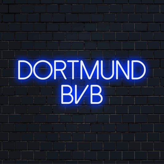 Dortmund Bvb Neon Sign, bright neon glow on dark brick wall