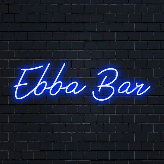 Ebba Bar Personalized Neon Light with neon text light on dark brick background