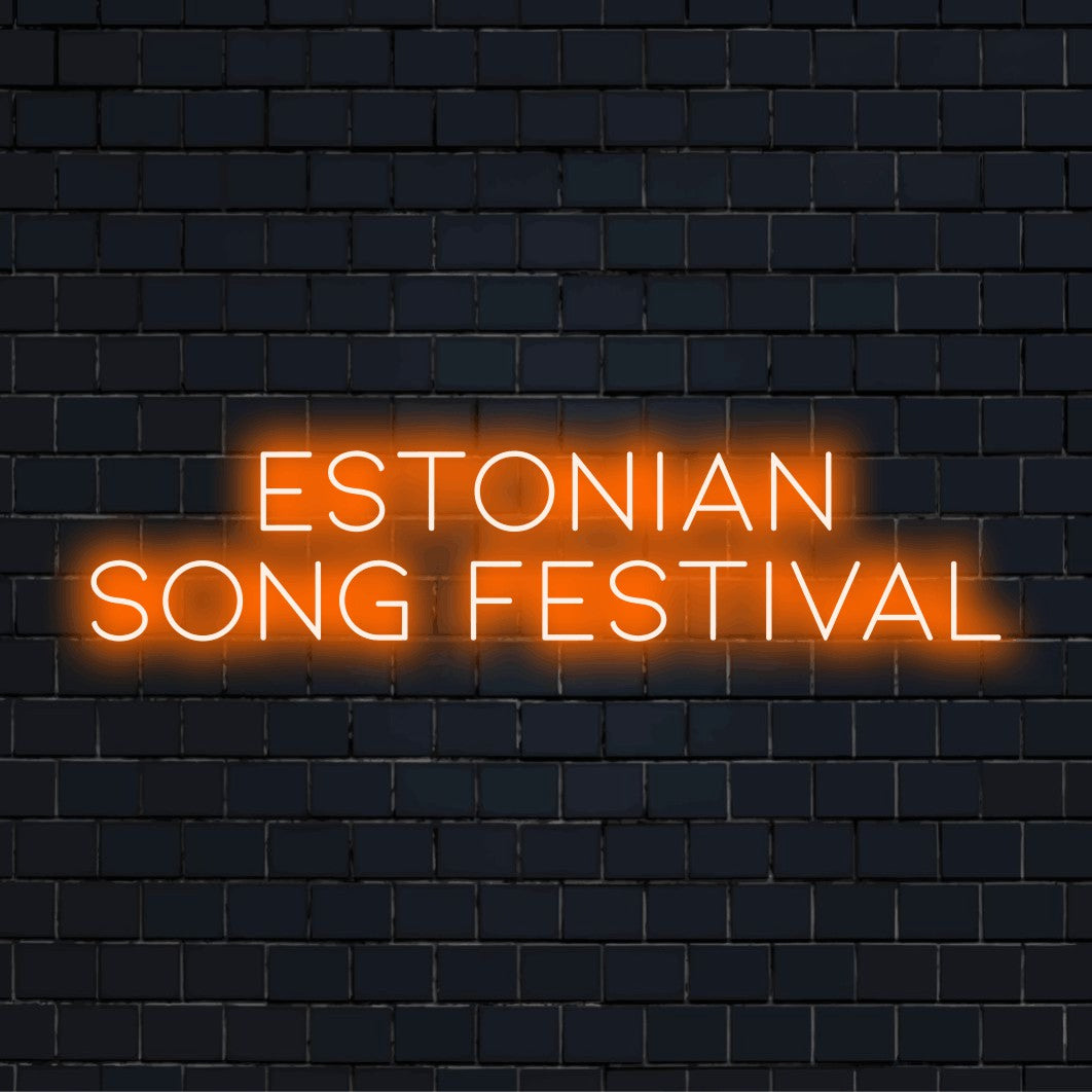 Estonian Song Festival LED Neon Sign, neon text light on dark brick background