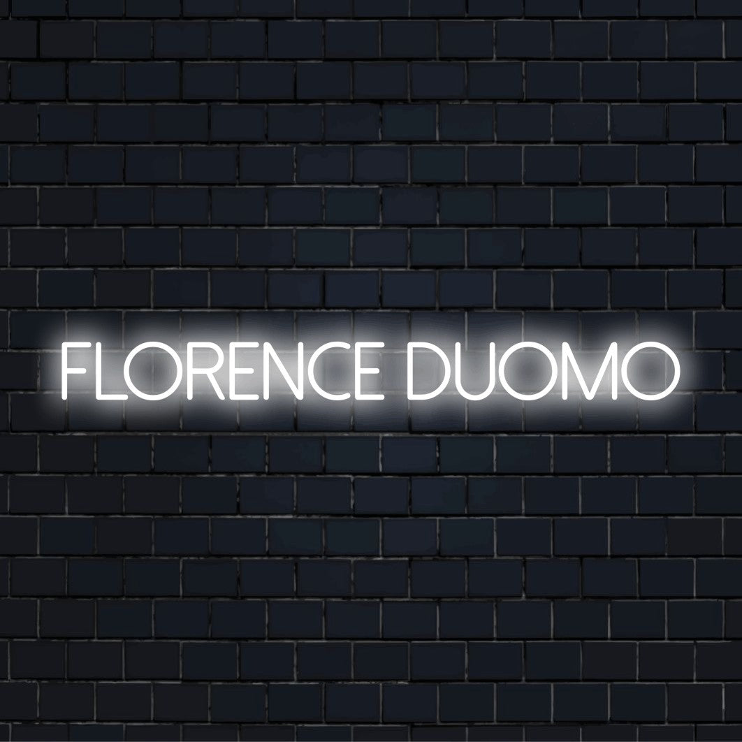 Florence Duomo LED Neon Sign, bright neon glow against brick backdrop