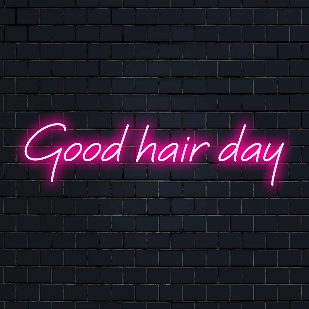 Placa de LED personalizada da marca Art Neon com a frase "Good Hair Day" em letras neon estilosas; arte de parede neon, placa de LED neon.