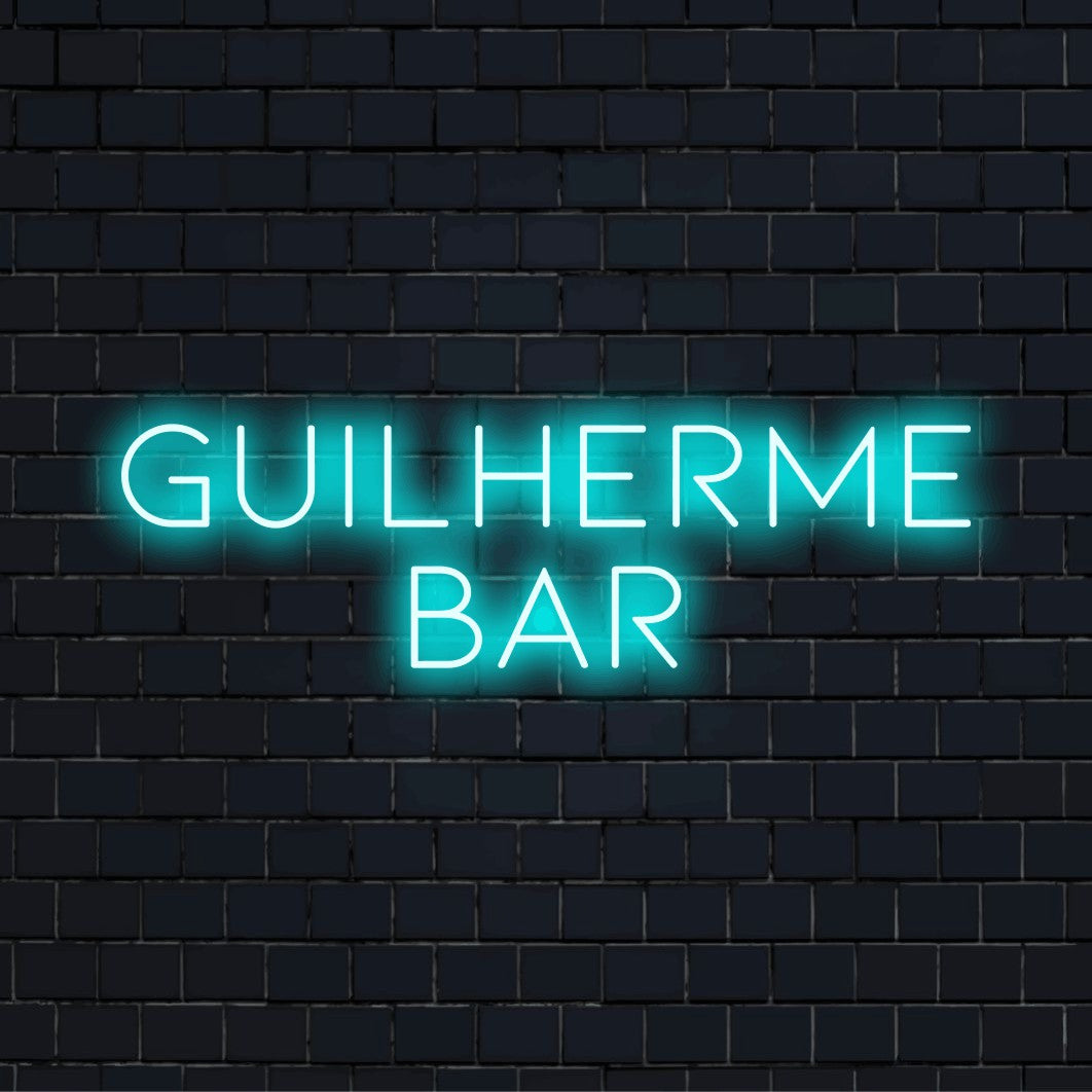 Guilherme Bar Personalized Neon Light with neon text light on black brick background