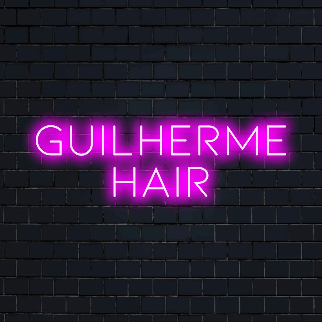 Guilherme Hair Personalized LED Neon Sign, soft neon glow on dark brick background