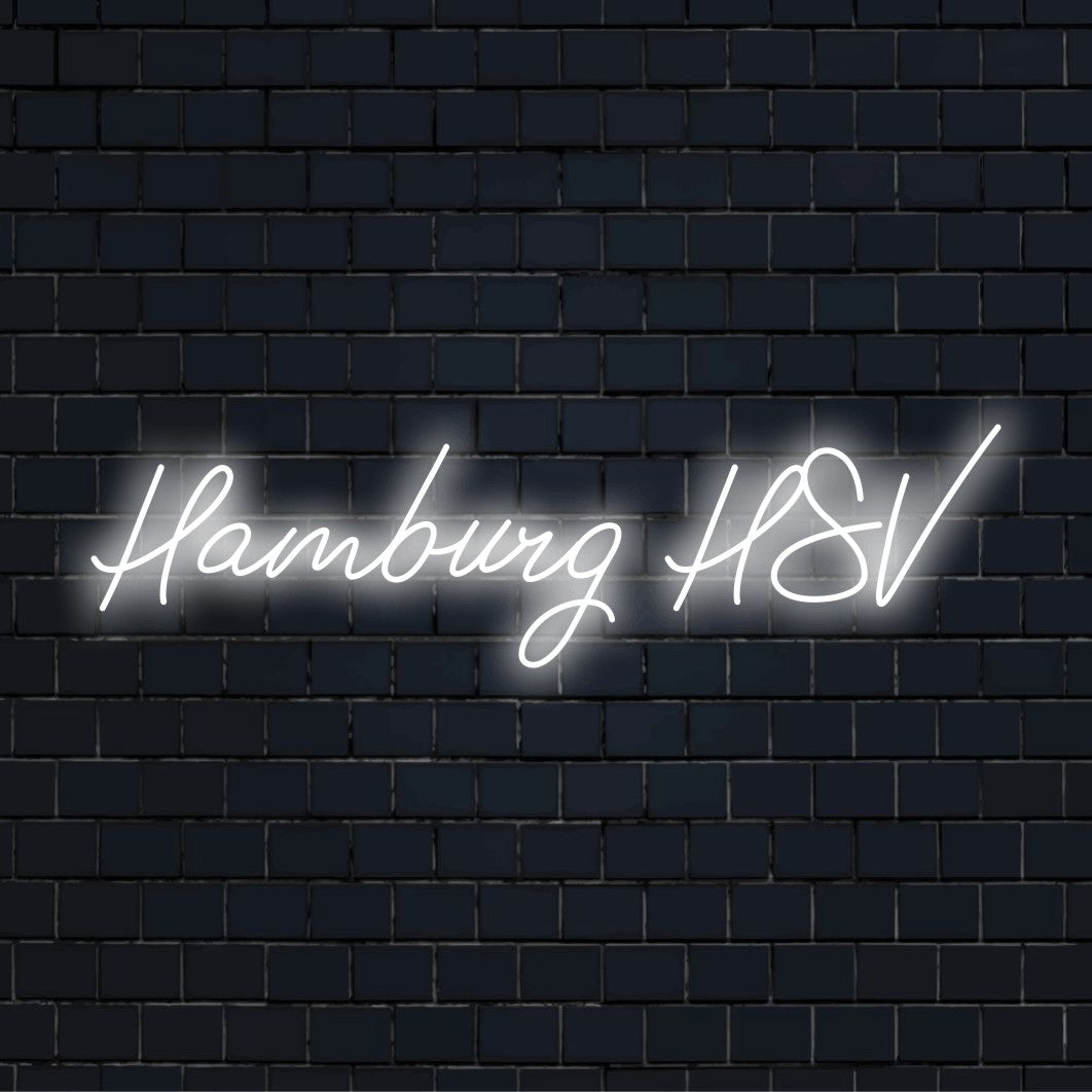 Hamburg Hsv Neon Sign, soft neon glow on dark brick wall