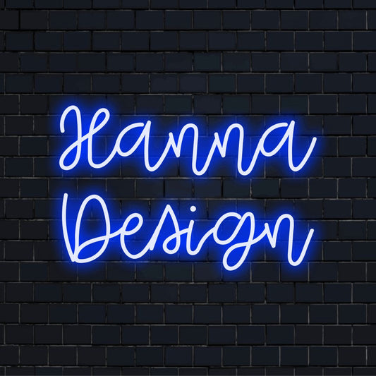 Hanna Design Custom Name Neon Sign, bright LED glow against brick backdrop