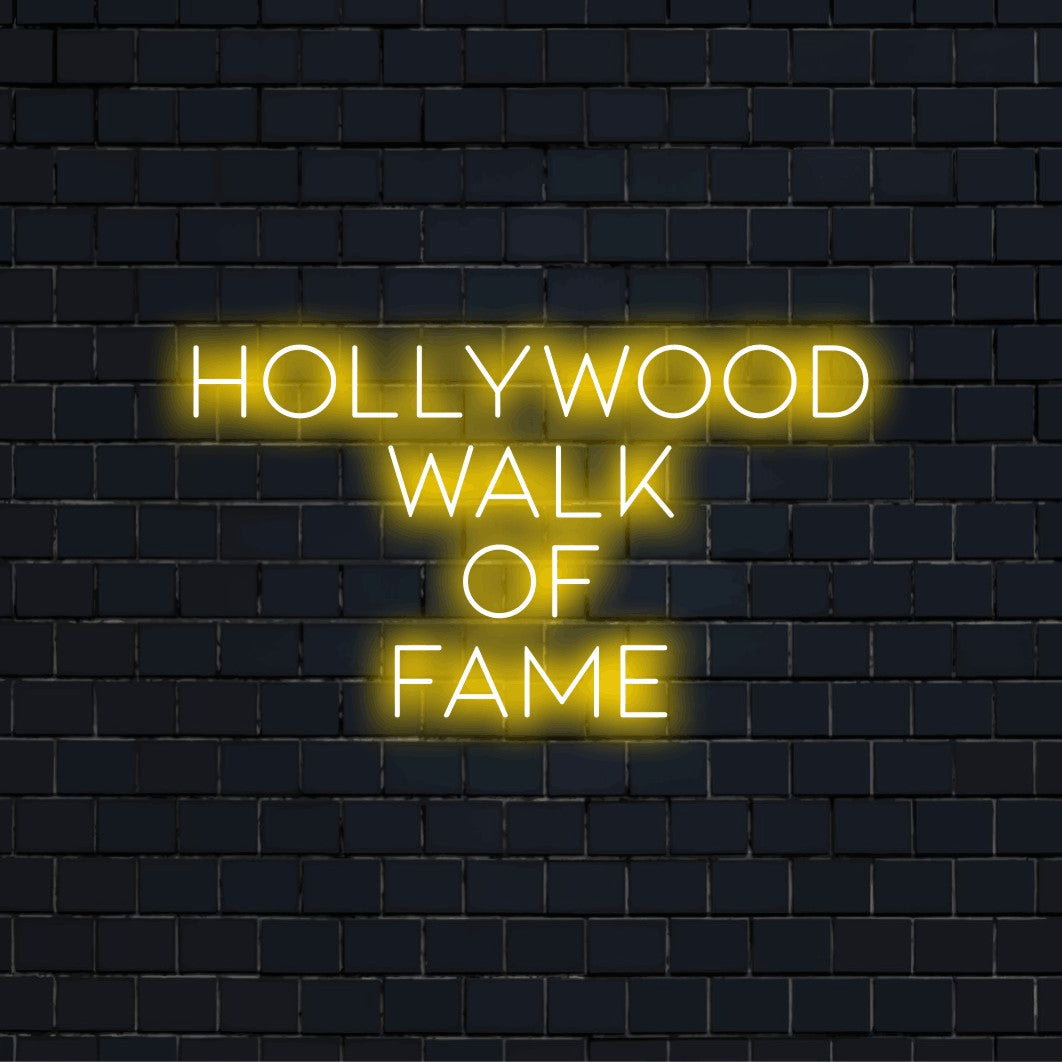 Hollywood Walk Of Fame LED Neon Sign, glowing wall decor on dark brick background