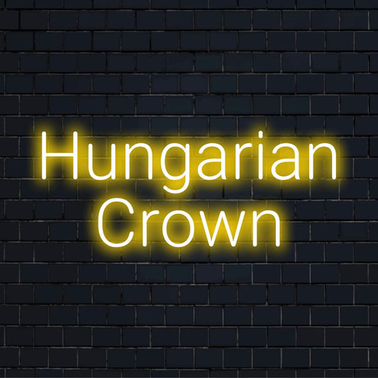 Hungarian Crown LED Neon Sign, bright neon glow against brick backdrop