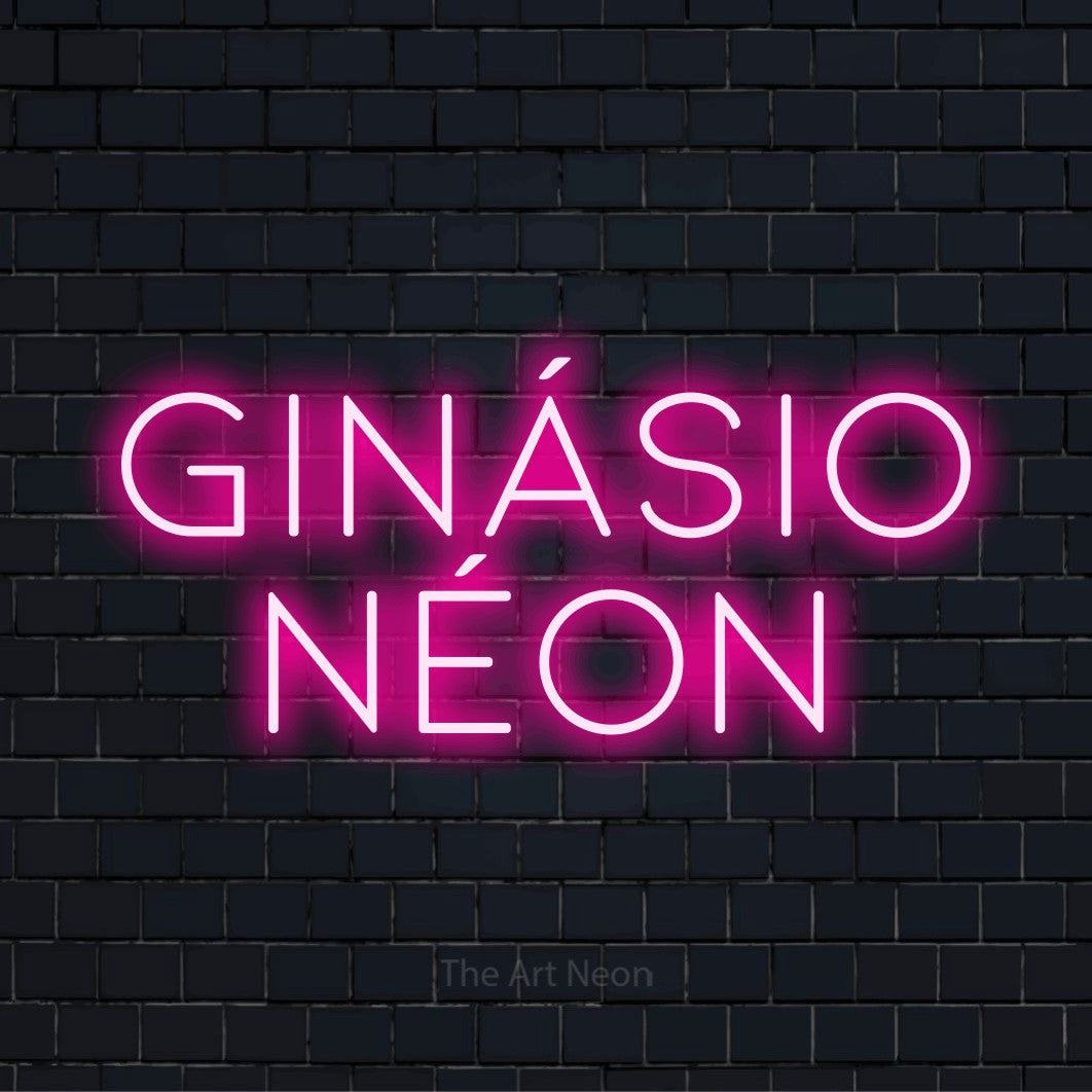 Letreiro néon LED com o design “Ginásio Néon” numa parede escura
