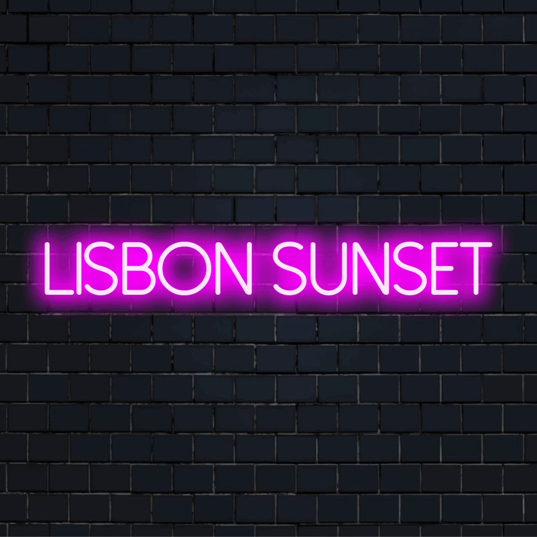 Lisbon Sunset LED Neon Sign, glowing wall decor on dark brick background