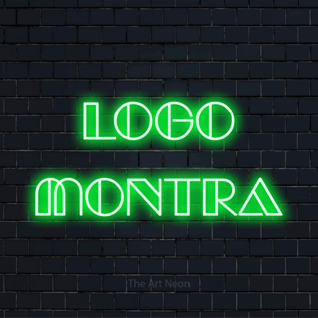 Letreiro néon LED com o design “Logo Montra” numa parede escura