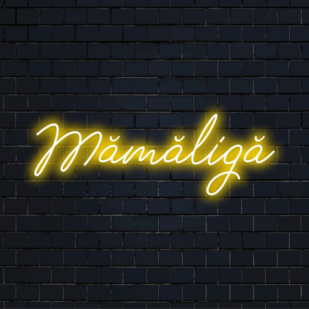 M M Lig Neon Sign, bright neon glow on black brick background
