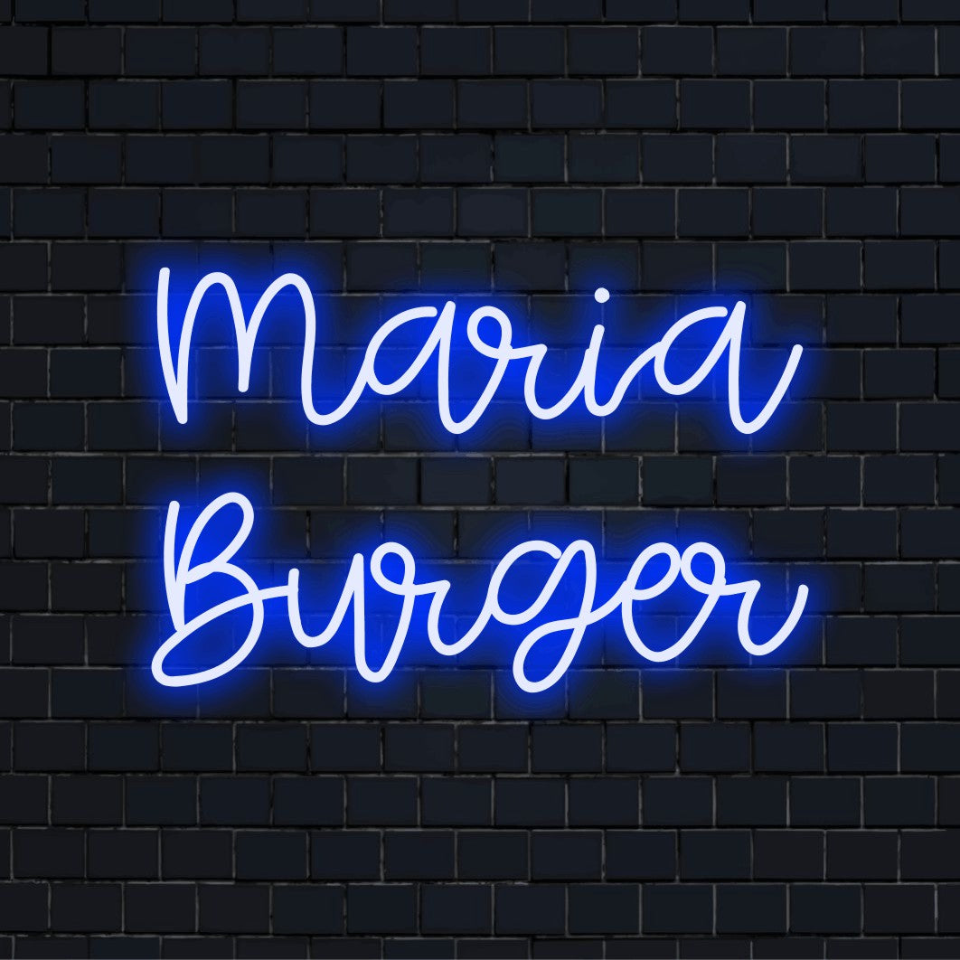 Maria Burger Personalized Neon Light with glowing wall decor on dark brick background